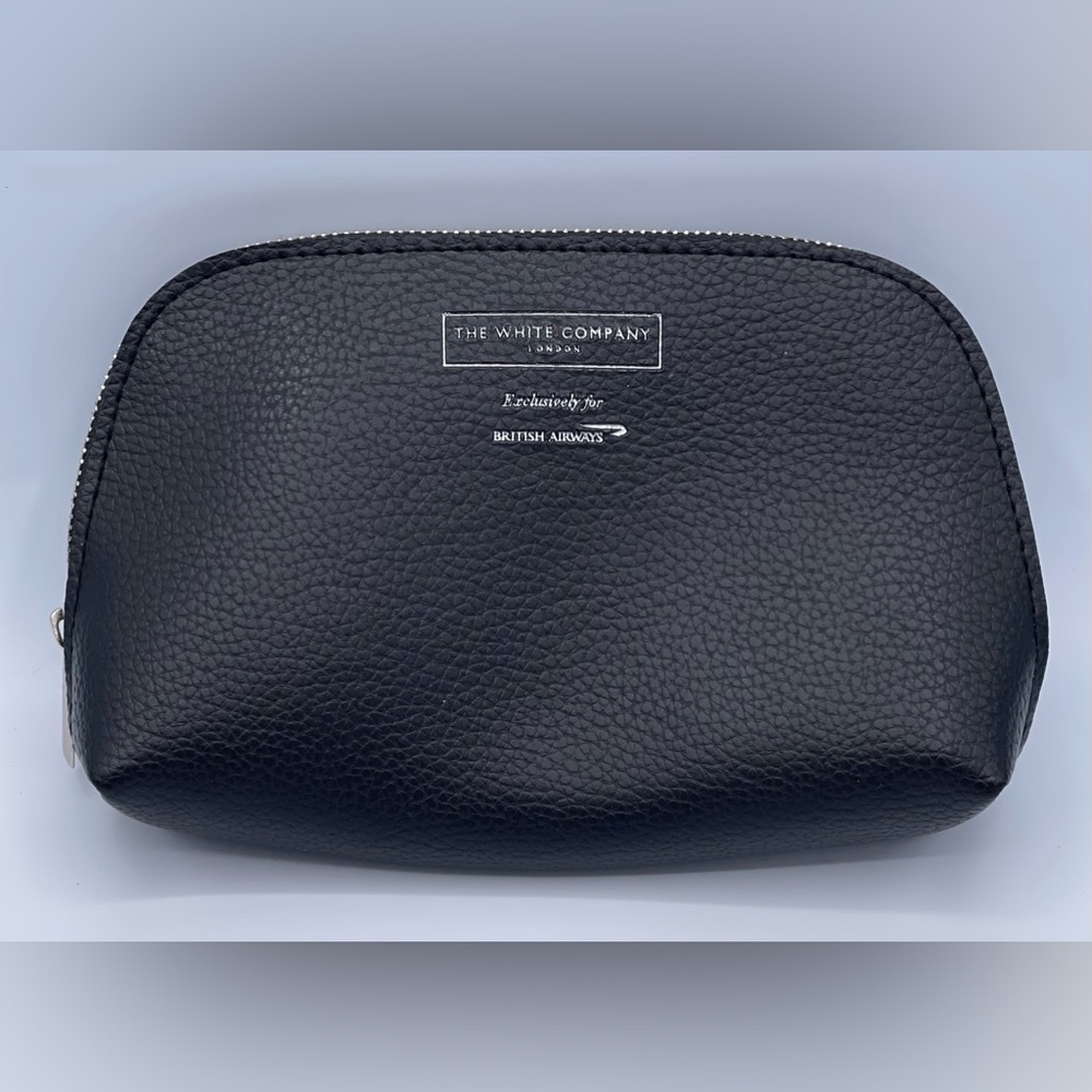 British Airways The White Company Black Faux Amenity Kit Bag (Empty) 7"x4.25"x2"